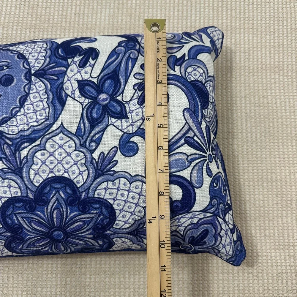 Stratford Outdoor Welcome to My Porch Lumbar Pillow Navy Blue White Reversible